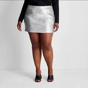Future Collective with Kahlana sequin a-line mini skirt Plus Size 1X NWT